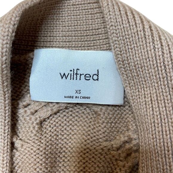 Aritzia Wilfred 100% Merino Wool Longline Fisherman Knit Open Tan Cardigan XS - Picture 8 of 9